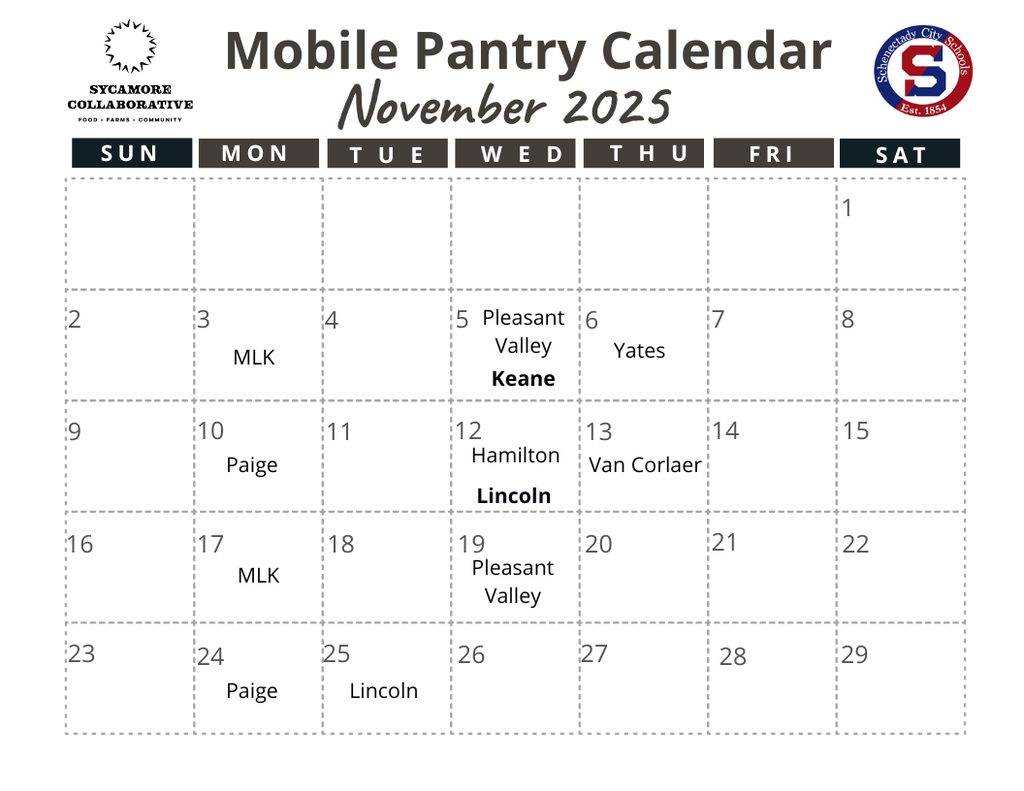 Food Pantry Calendar