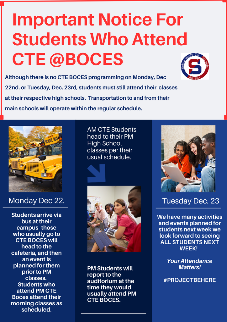 CTE BOCES Notice re: 12.22 and 12.23