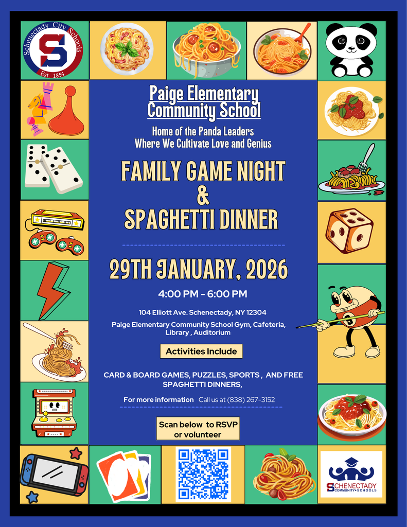 Paige Elementary School Family Game Night and Spaghetti Dinner January 29th 