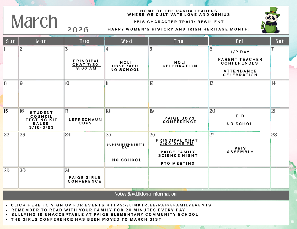 Paige Panda Family Calnednar