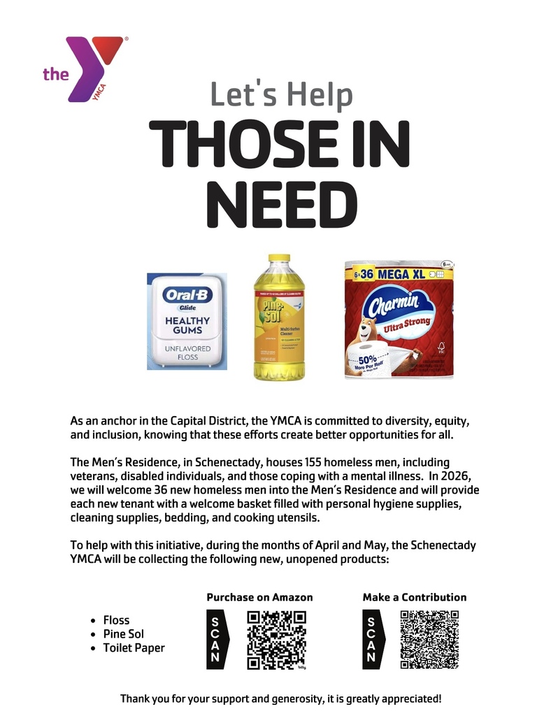Flyer:  YMCA The Men's Residence is accepting donations