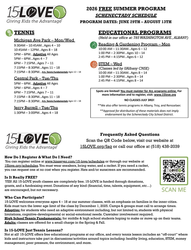 Flyer: 15Love Summer Program