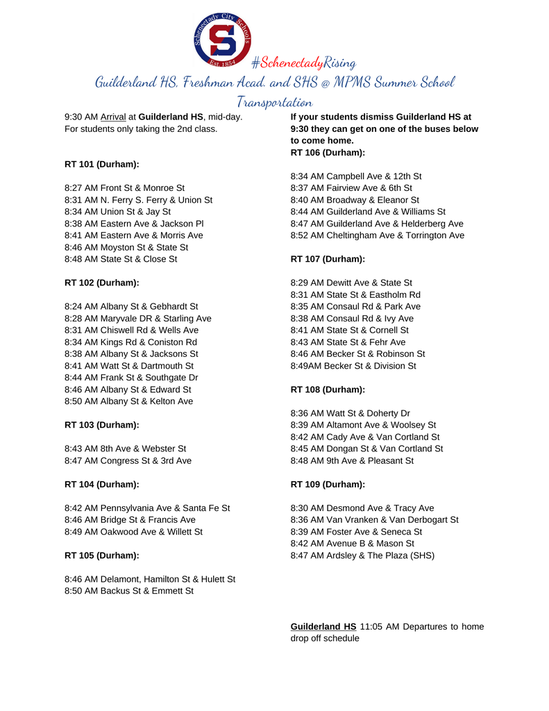 summer school routes