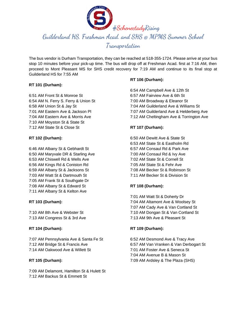 summer school routes