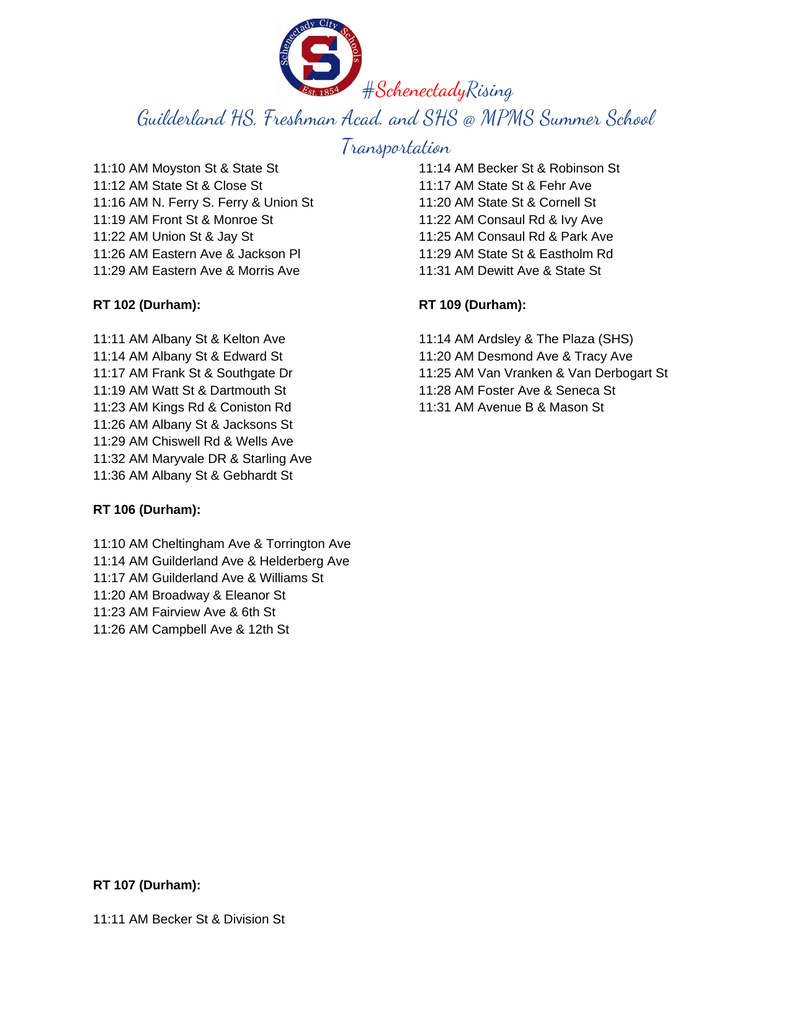 summer school routes