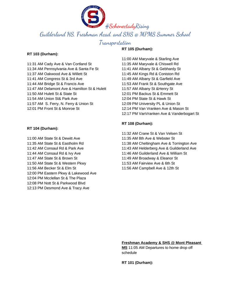 summer school routes
