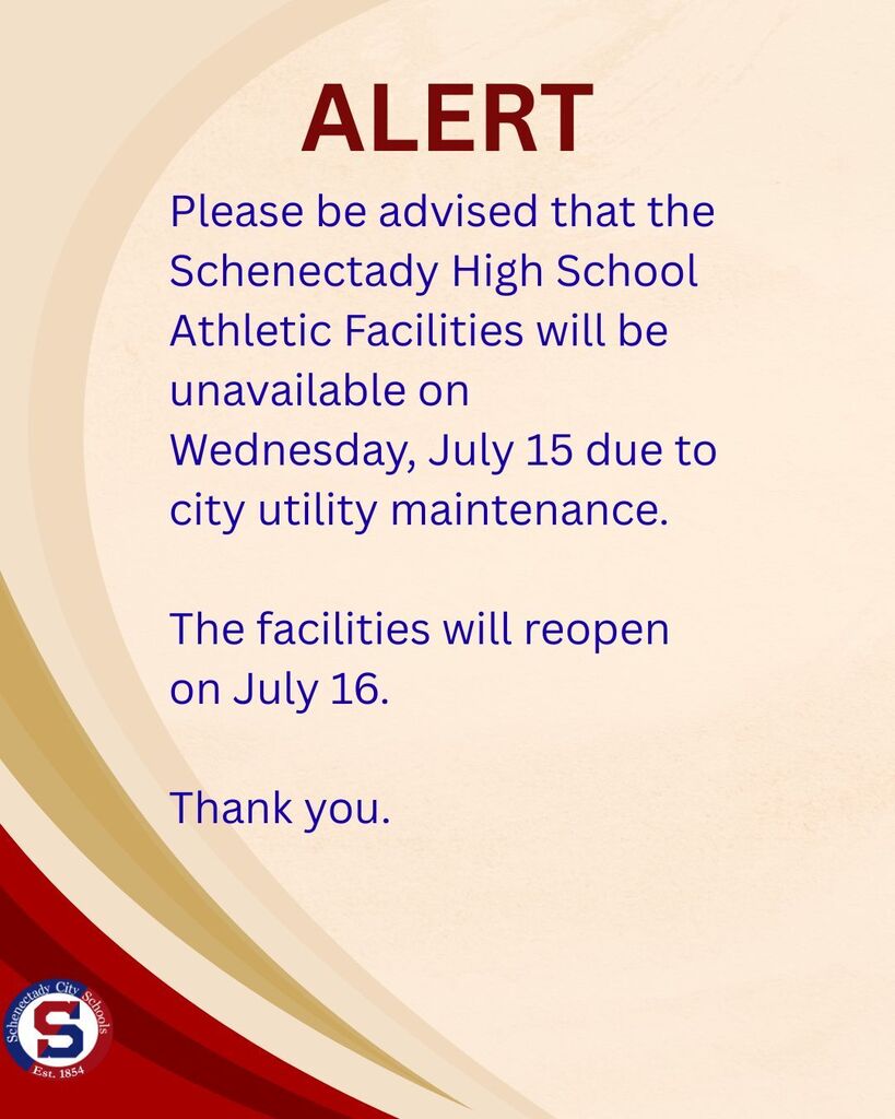 Graphic:  Schenectady High School Athletic Facilities Closed on Wednesday