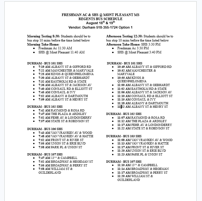 August Regents SFLA and MPMS Transportation