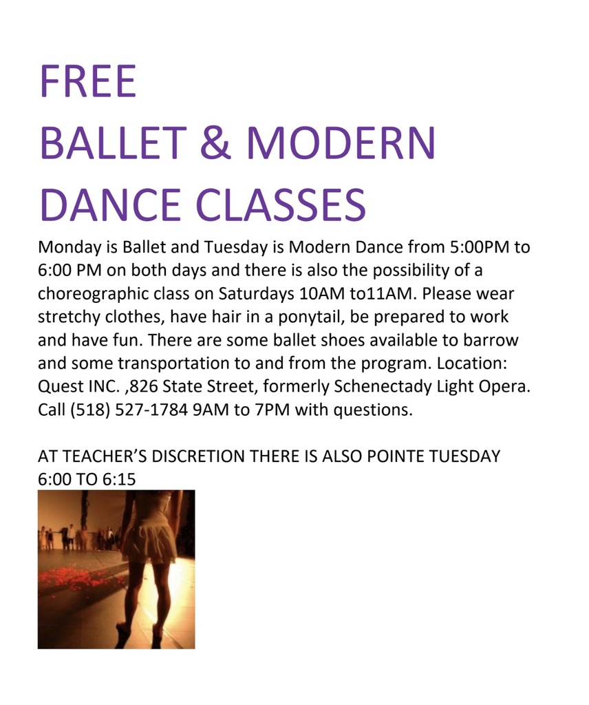 Flyer:  Quest Inc. Ballet and Modern Dance Classes