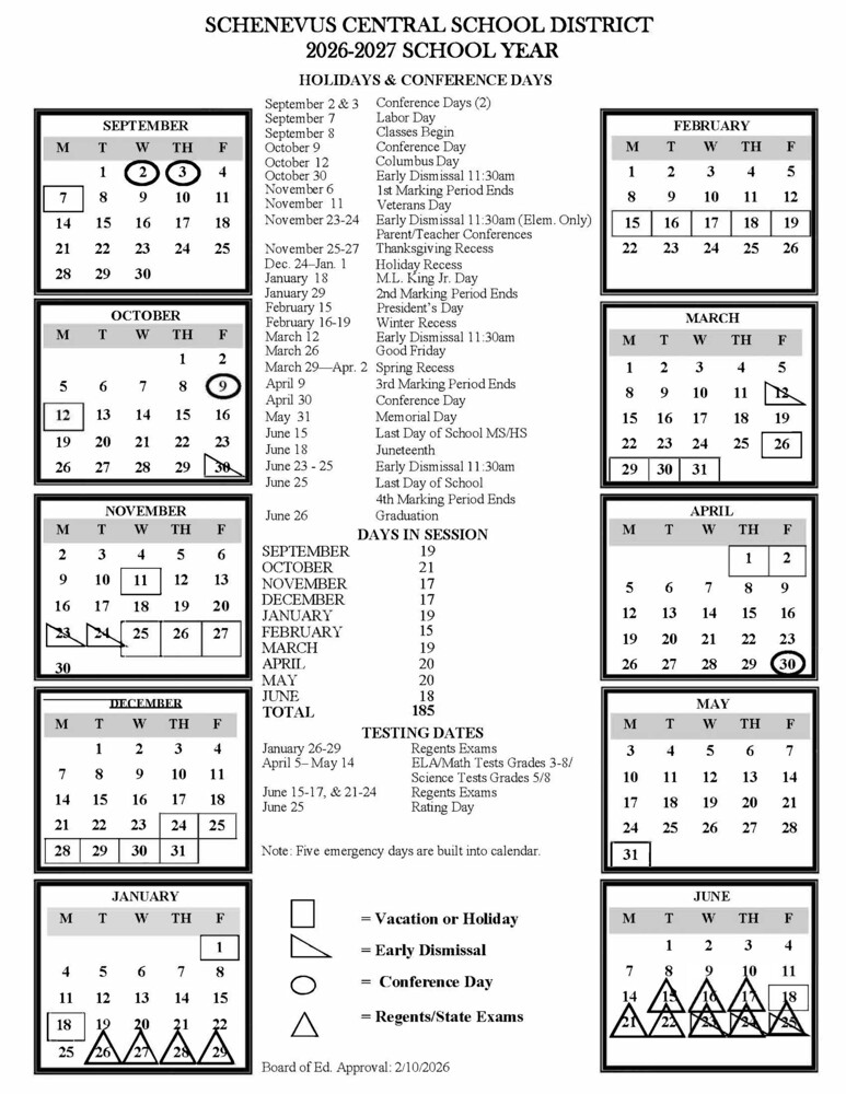 2026-2027 School Calendar