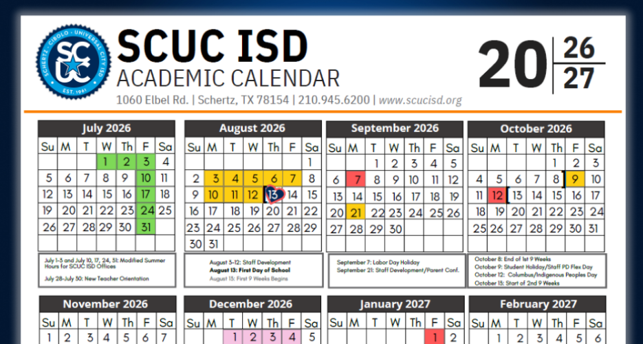 SCUC ISD Board of Trustees Approves 2026-2027 Academic Calendar | Samuel Clemens High School
