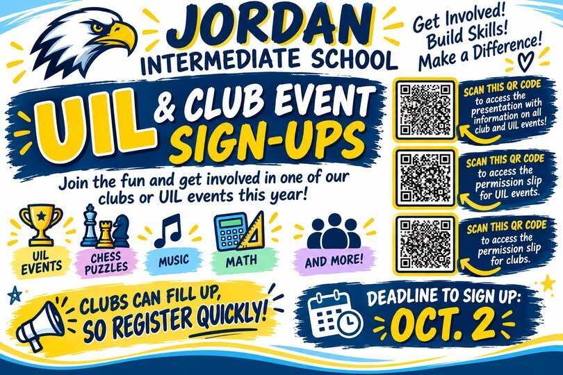 picture of flyer for clubs and UIL signup at Jordan