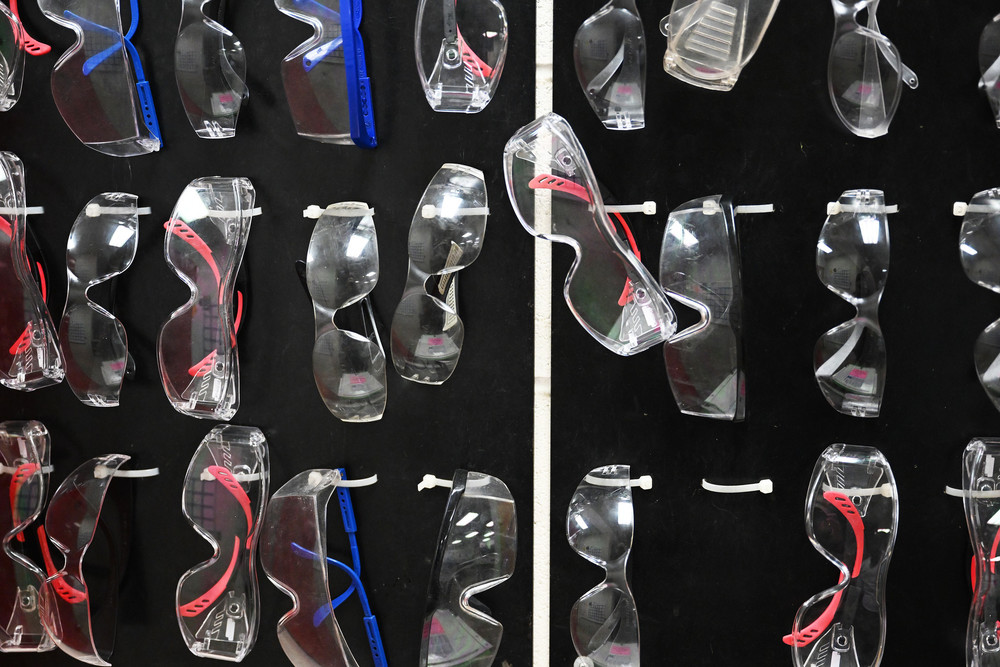 Welding goggles on a shelf