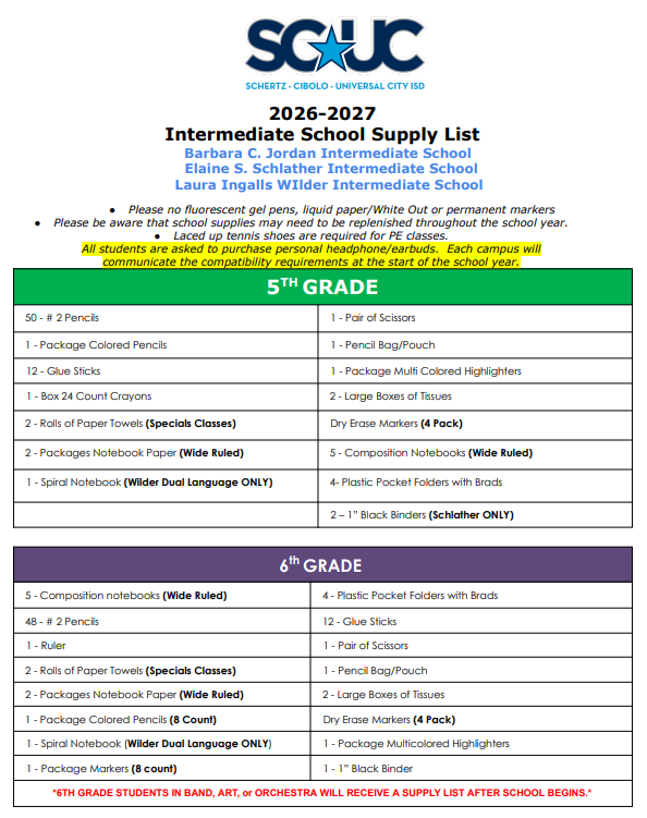Picture of School Supply List