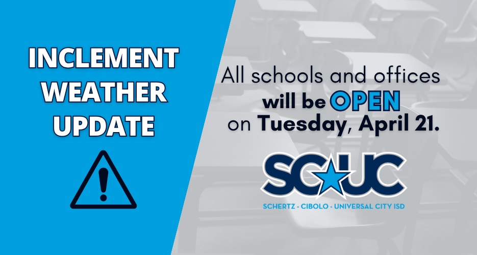 Inclement Weather Update - All schools and offices will be open Tuesday, April 21