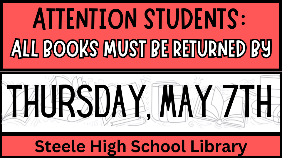 Library Books due Thursday May 7th