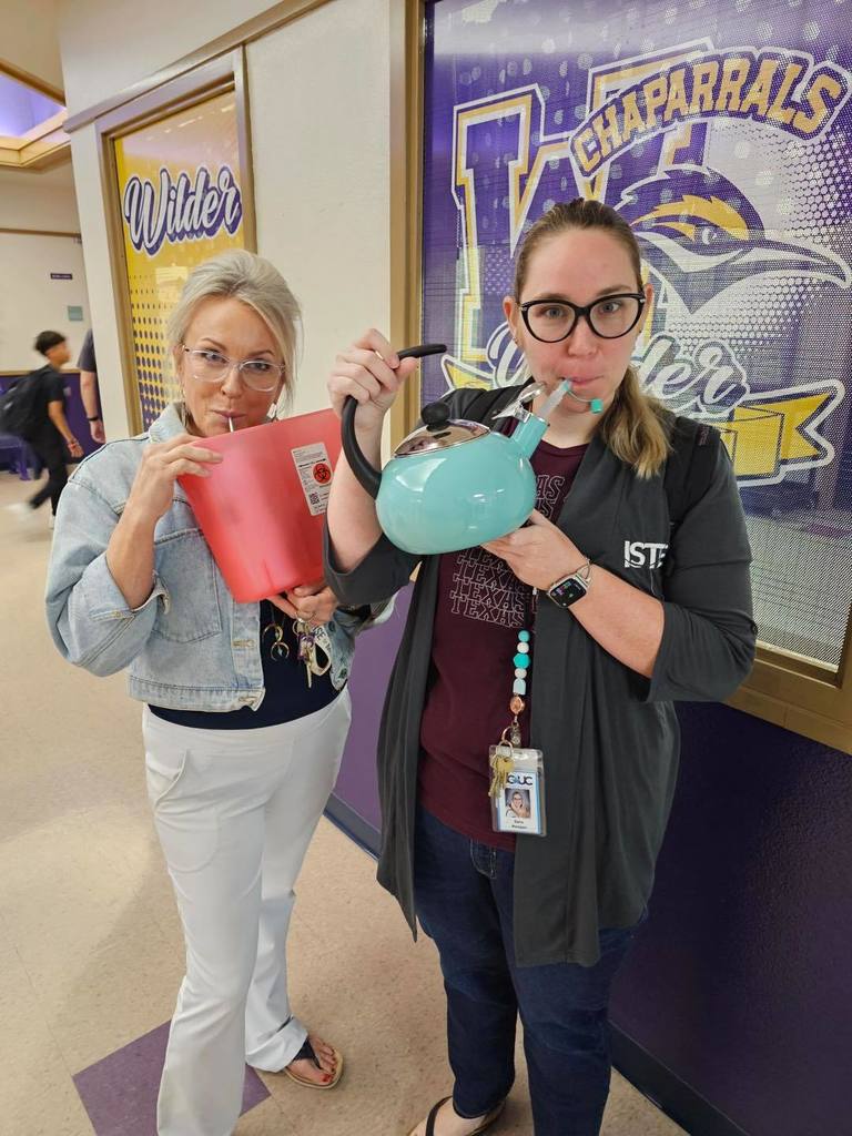 Staff drinking with anything but a cup.