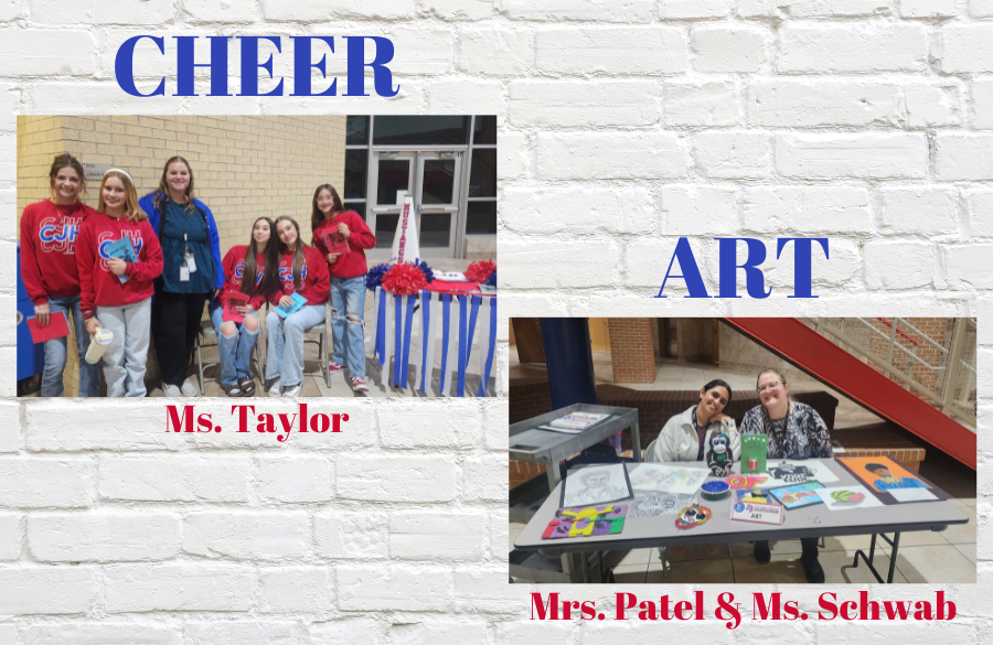 Cheer and art teachers and students at the course expo night