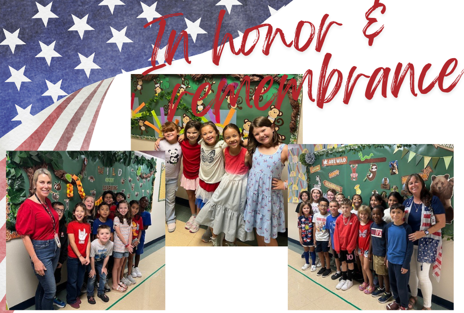Students and staff wearing red, white, and blue in honor of Patriot Day