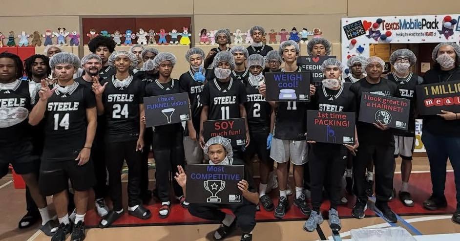Team holding signs.