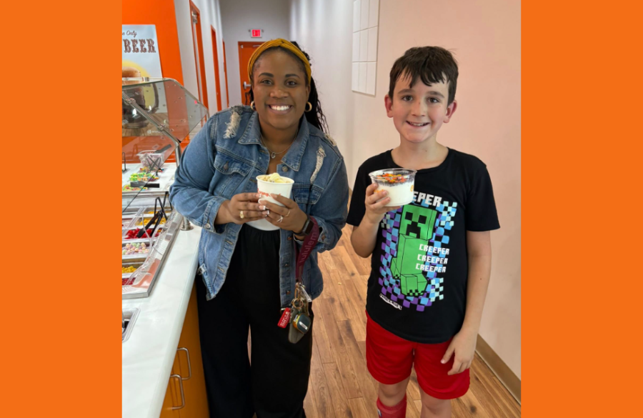 Ms. Parks with Wilder student enjoying orange leaf yogurt