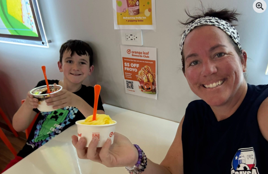 Wilder family eathing their Orange Leaf snack