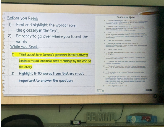 picture of an example of Talk-Read-Talk-Write  method on the board