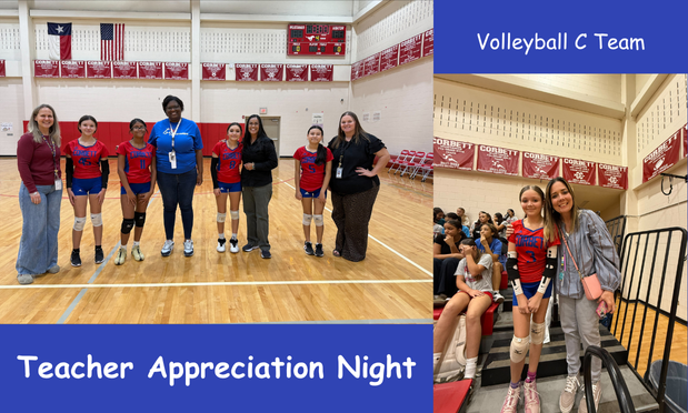 C team volleyball players with teachers who have inspired them for Teacher Appreciation Night.
