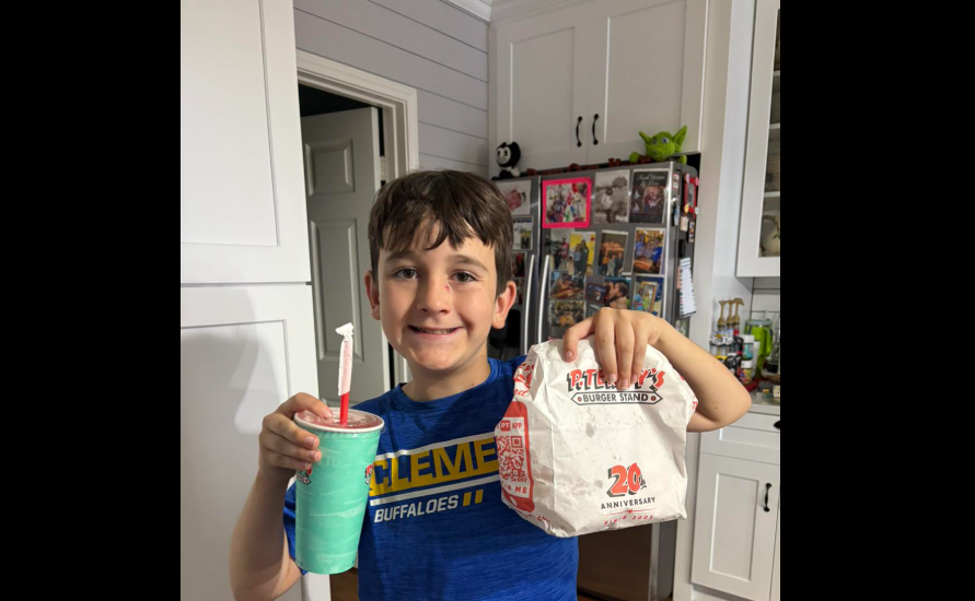 Student eating P. Terry's