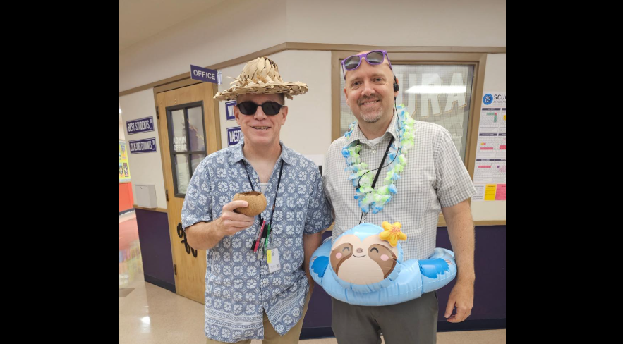 Mr. Jackson and Mr. K enjoying wearing Hawaiian attire.