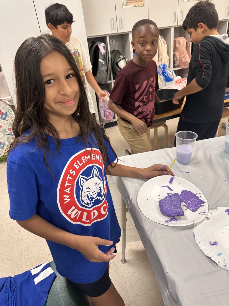 Wildcats working on a rock painting project for the courtyard.