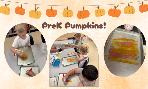 PreK making tie dye pumpkins