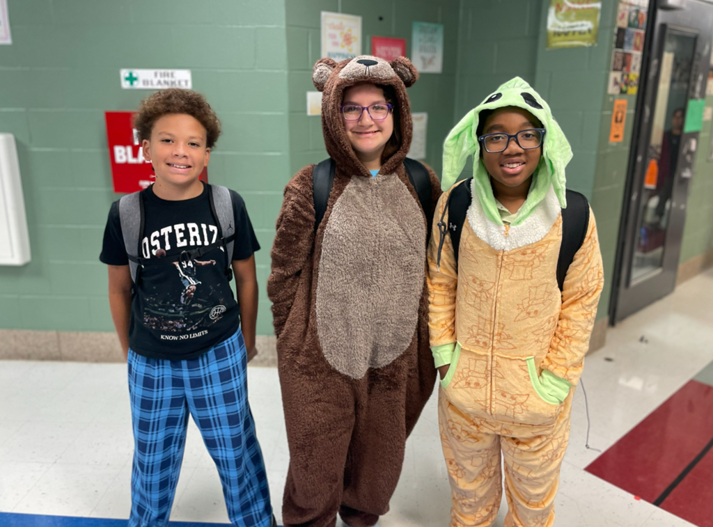 Students posing in their pajamas