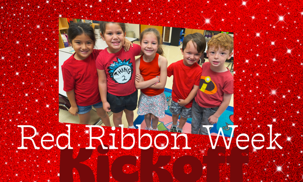 Red Ribbon kick off with students wearing red