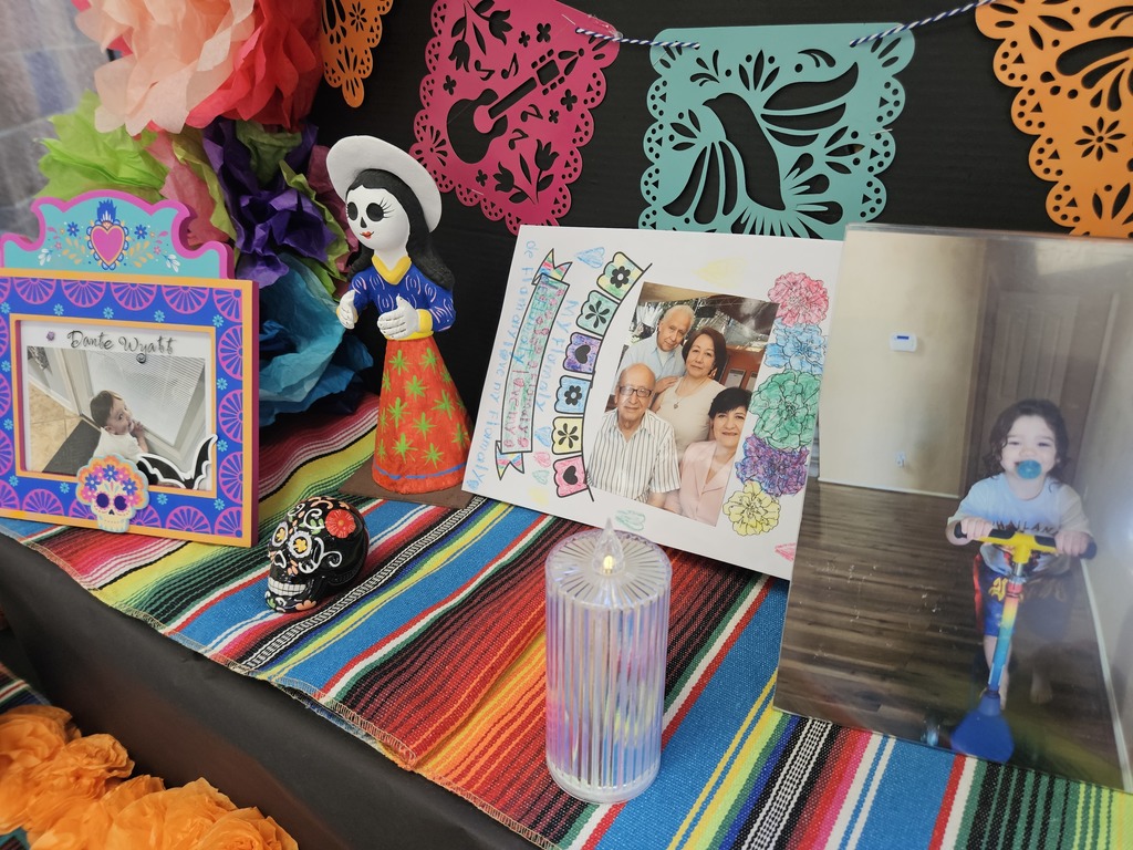 Bright and colorful ofrenda to celebrate the tradition of Dia de los Muertos