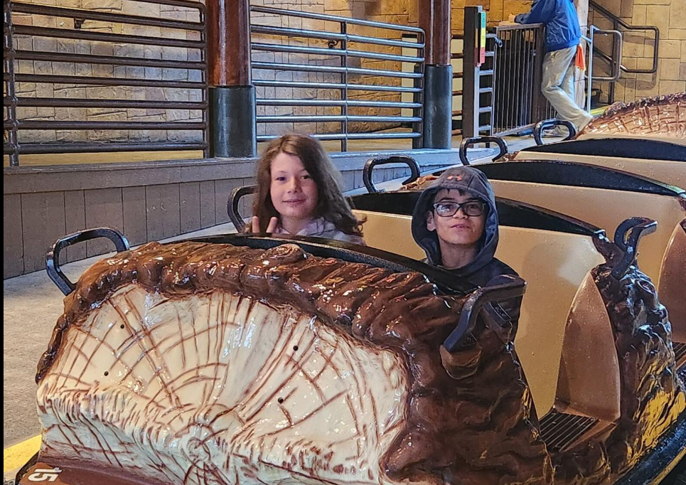 Two Wilder students on a rollercoaster