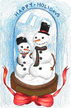 8th grade runner up: two snowmen in a snowglobe