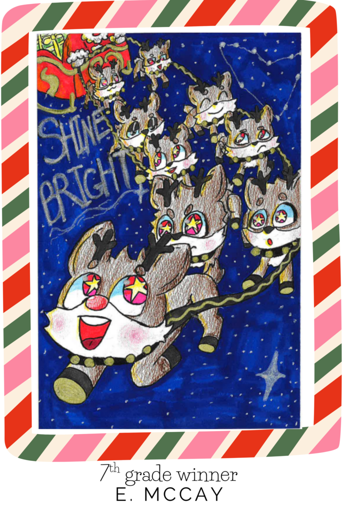 7th grade winner: anime style animals pulling Santa's sled