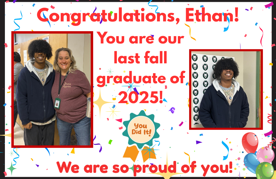 student posing for picture with female teacher