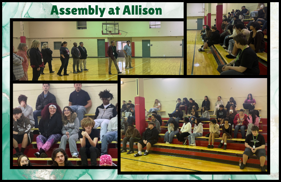 Students gather for an assembly with the principal and teachers