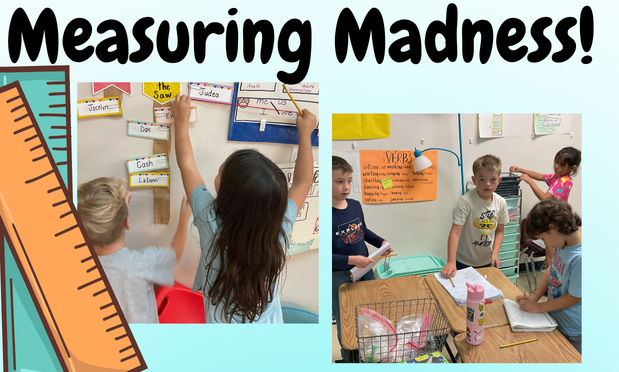 First graders measuring classroom objects. 