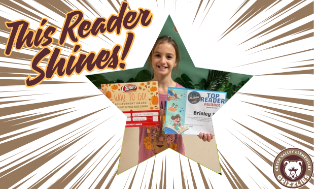 Brinley is shining every day, representing our school in the Great S.A. Reading Challenge