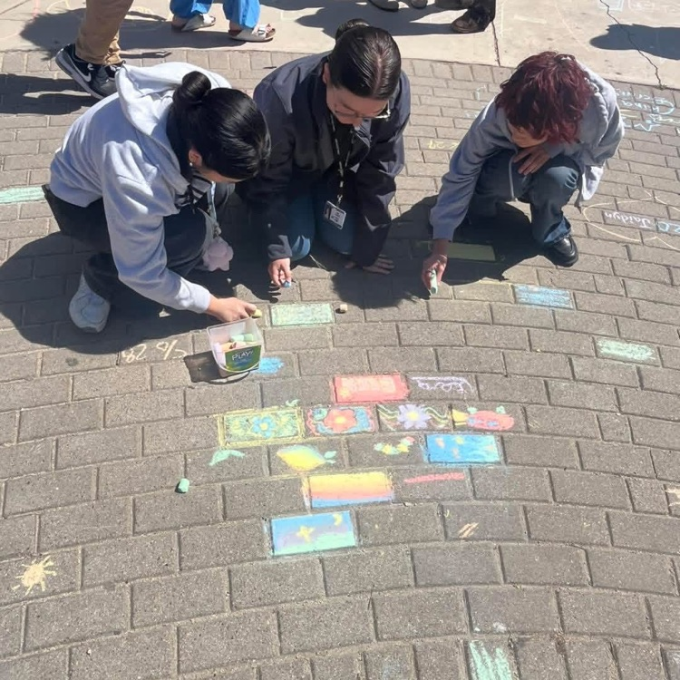 students using chalk