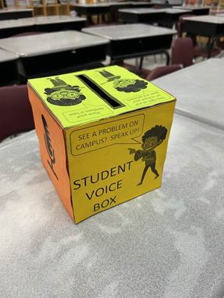 image of the student voice box. it is yellow