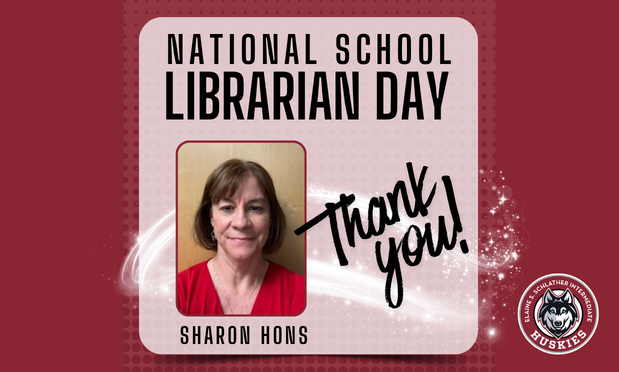 flyer tpye for national school librarian day, with a picture of mrs. Hons