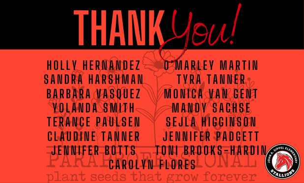 image with the names of all the paraprofessionals on campus