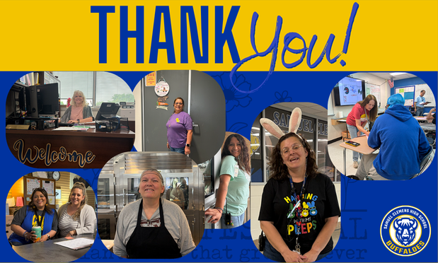 a thank you image featuring various paraprofessionals at a public high school. a text of "thank you!" appears at top.