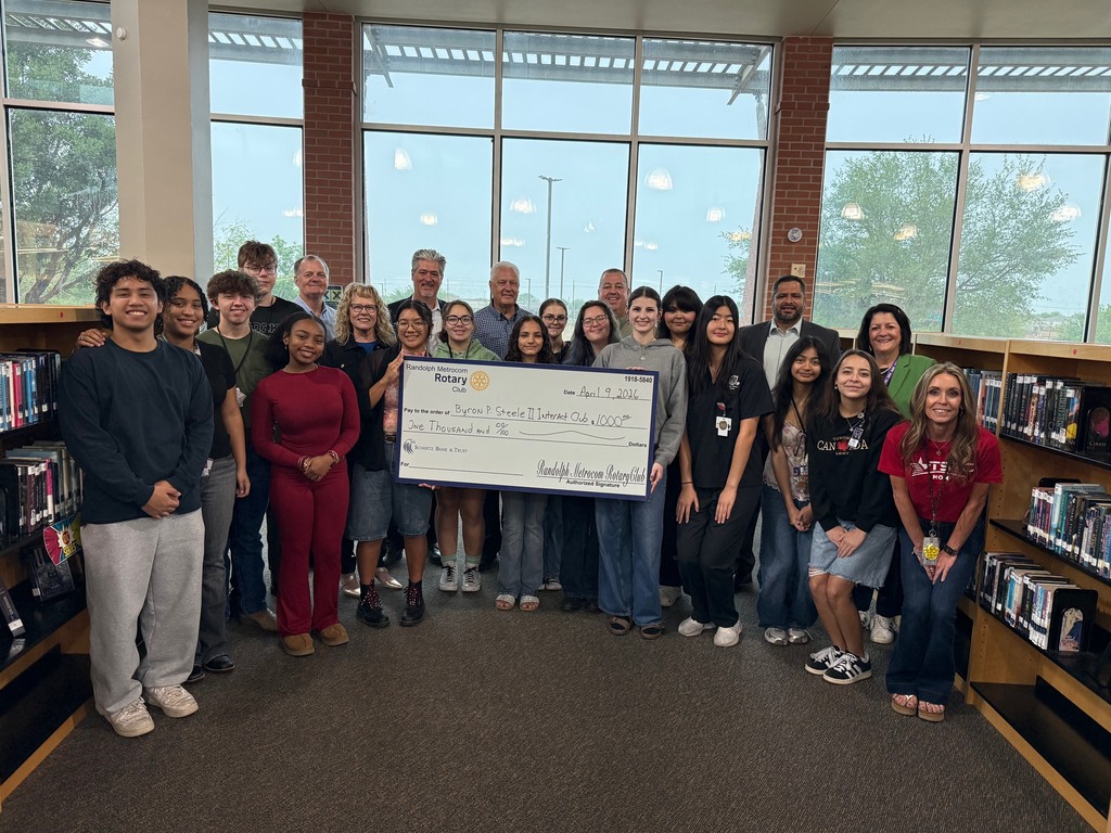 Steele HS Interact Club members receive a $1,000 check from Randolph Metrocom Rotary Club for their assistance at the recent Hearts for Heroes Gala.
