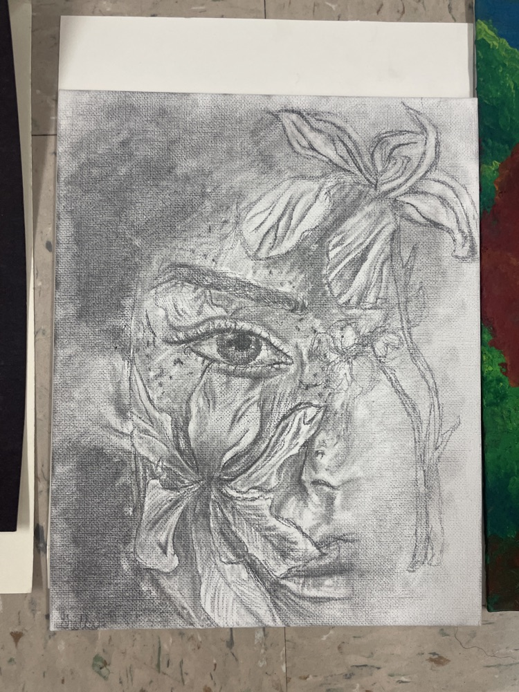 shelby’s artwork with a girl and flower pen