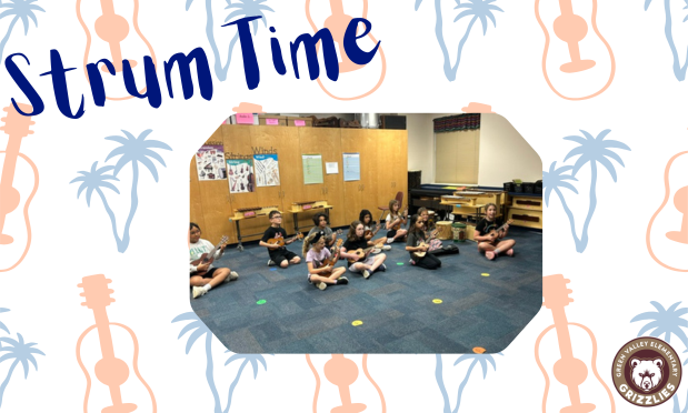 3rd graders practicing ukulele on Thursday mornings.